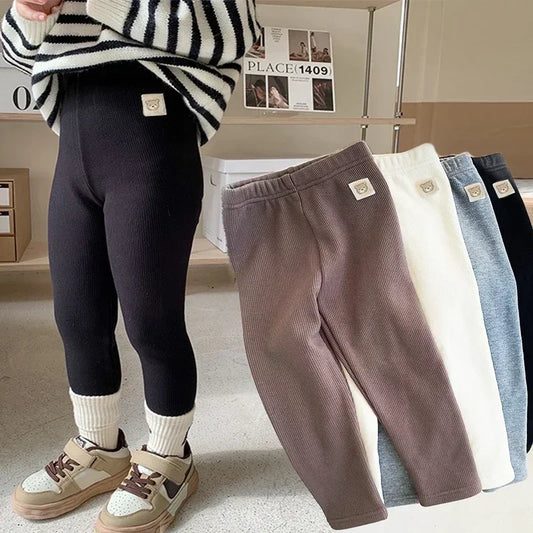 Pantalones coreanos de una pieza con forro polar para niÃƒÂ±os, pantalones cÃƒÂ¡lidos hasta el tobillo con dibujos animados para niÃƒÂ±os y niÃƒÂ±as, OtoÃƒÂ±o Invierno