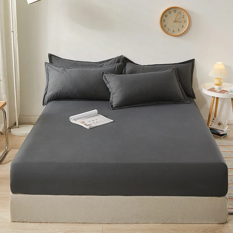 Sábana ligera de estilo veraniego con banda elástica, fundas de colchón de Color sólido, Protector para cama individual doble King, 100% algodón