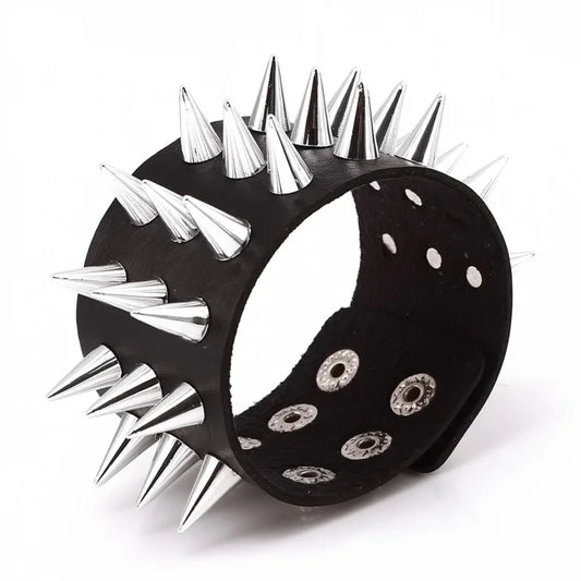 Tres filas Cuspidal Spikes remache Stud puÃƒÂ±o ancho cuero Punk gÃƒÂ³tico Rock Unisex brazalete pulsera hombres joyerÃƒÂ­a