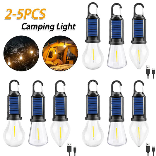 Linterna de iluminación LED con energía Solar, luz de tienda para exteriores con carga USB, impermeable, luz de ambiente para barbacoa, para acampar al aire libre, 2-5 uds.