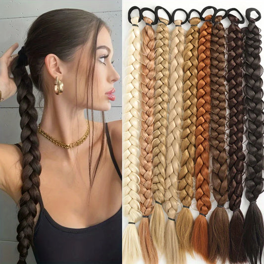 Extensiones de cabello de cola de caballo trenzadas de largo sintÃ©tico de 24 pulgadas para mujer, accesorios para el cabello de fibra de alta temperatura