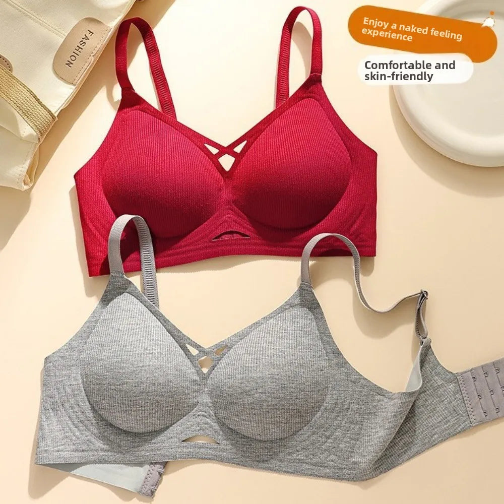 Sujetador Simple fino hueco sin costuras para mujer, sujetador inalámbrico antiflacidez con escote en V profundo, lencería, sujetador a prueba de golpes para gimnasio
