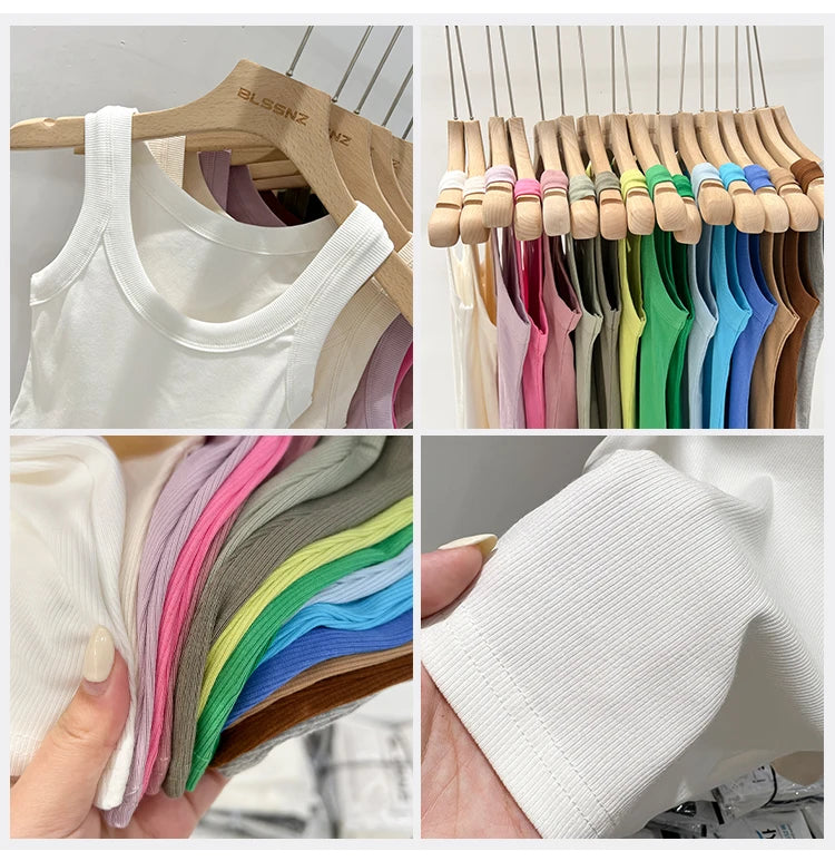 Zjaiss, camiseta sin mangas acanalada con cuello redondo liso para mujer, camisola para mujer, camiseta sin mangas elÃƒÆ’Ã‚Â¡stica bÃƒÆ’Ã‚Â¡sica de verano 2025, camiseta sin mangas sÃƒÆ’Ã‚Â³lida con cuello redondo