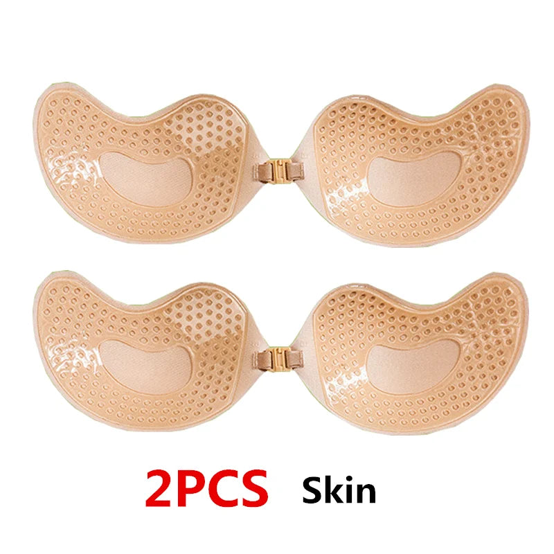 Sujetador adhesivo Invisible sin tirantes para mujer, sin tirantes Sujetador Push Up, lencería de silicona sin costuras, cubiertas para pezones, Bralette, ropa interior