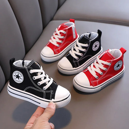 Zapatos de lona de caña media para niños, zapatos informales cómodos de fondo suave para niños y niñas, zapatos de tablero transpirables antideslizantes