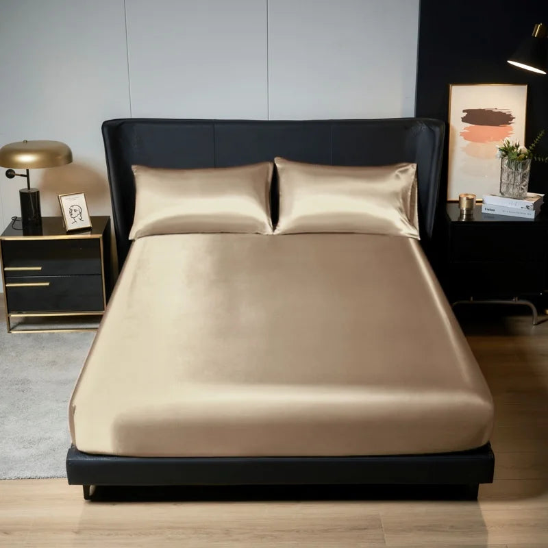 UPzo 100% poliéster 1 Uds. Sábana bajera con superficie satinada (sin funda de almohada) banda elástica alrededor de la funda de colchón sábana para cama King