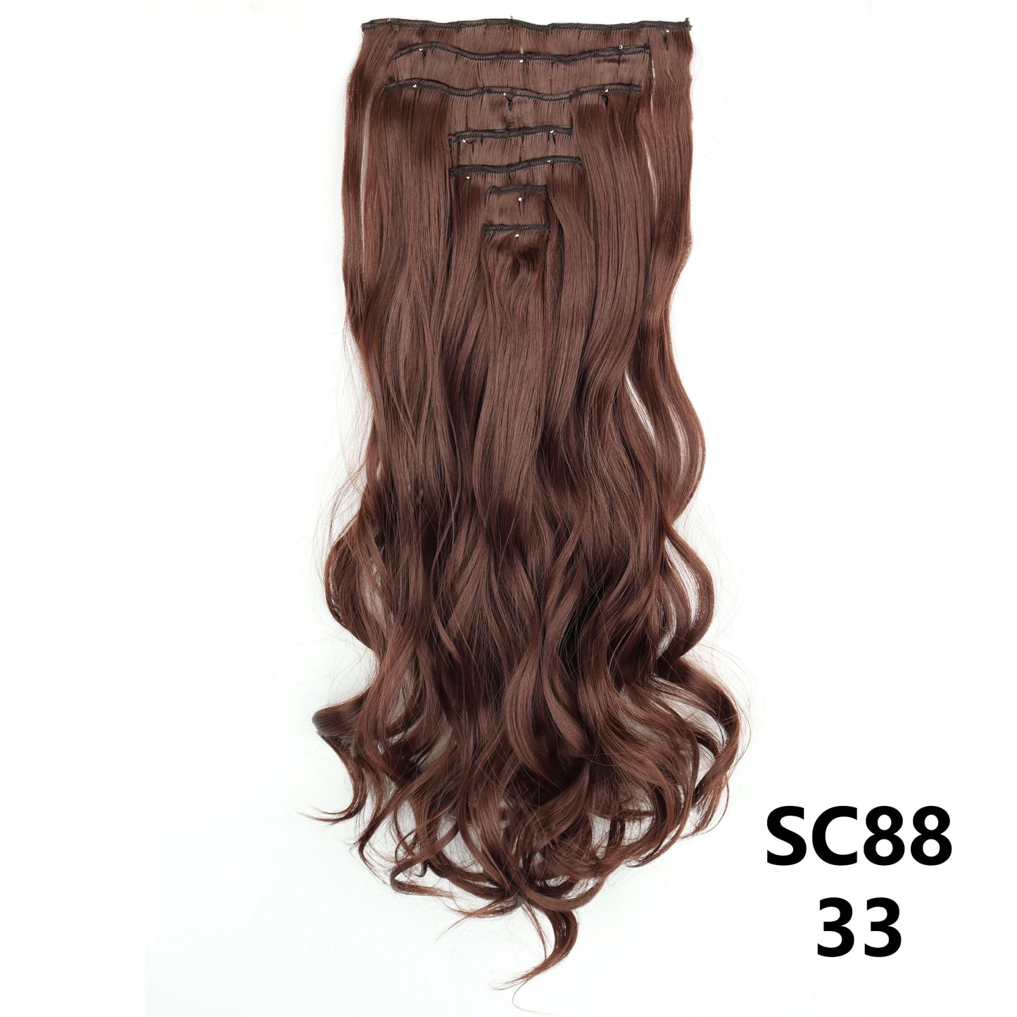 Extensiones de cabello sintÃƒÂ©tico largo y recto para mujer, 16 Clips, 7 unidades/juego, fibra de alta temperatura, negro, marrÃƒÂ³n, Rubio