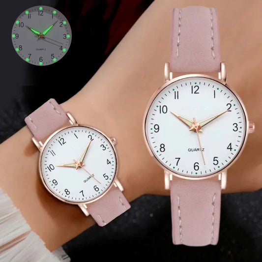 Reloj de Mujer a la moda para Mujer, relojes con correa de cuero, Reloj de pulsera luminoso de cuarzo analógico de lujo para Mujer, Reloj femenino
