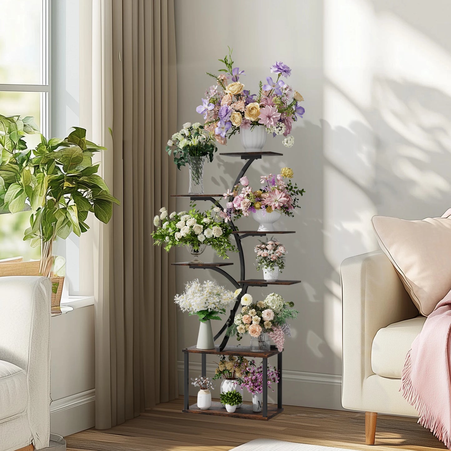 Soporte para plantas multicapa, soporte para plantas en forma de árbol de estilo Industrial, estante de exhibición, soporte para flores de esquina para maceteros de jardín, interior