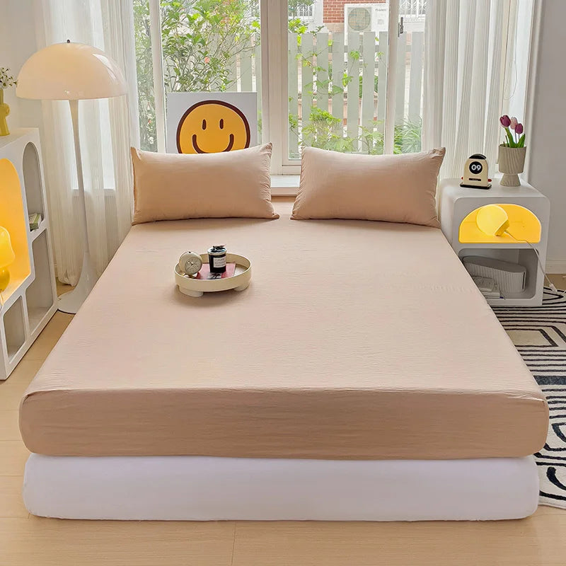 Sábana bajera de algodón lavada con bandas elásticas, funda de colchón ajustable antideslizante para cama doble King Queen 90x200 150x200 180