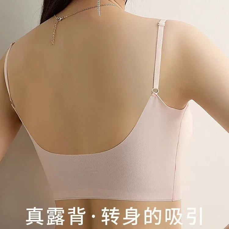 Sujetador Invisible de realce con espalda descubierta para mujer, sujetadores sexys de corte bajo, ropa interior de boda con espalda abierta, lencería sin costuras 2024