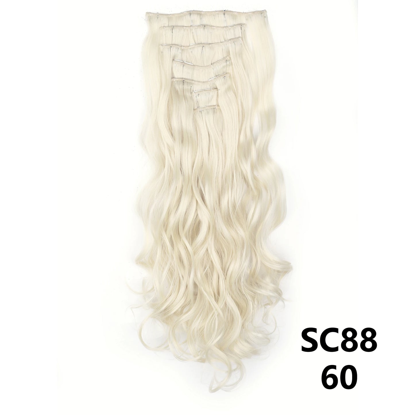 Extensiones de cabello sintÃƒÂ©tico largo y recto para mujer, 16 Clips, 7 unidades/juego, fibra de alta temperatura, negro, marrÃƒÂ³n, Rubio