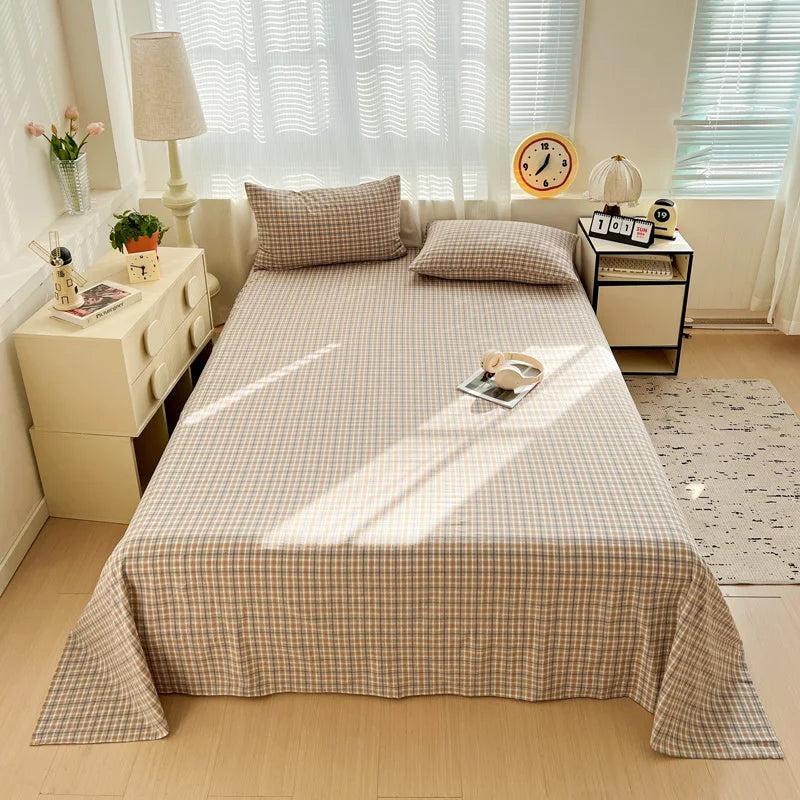 Sábana plana de algodón 100% para cama doble, sábanas superiores lisas de Color sólido, sábanas planas individuales/Queen/King, sábanas de lino para el hogar