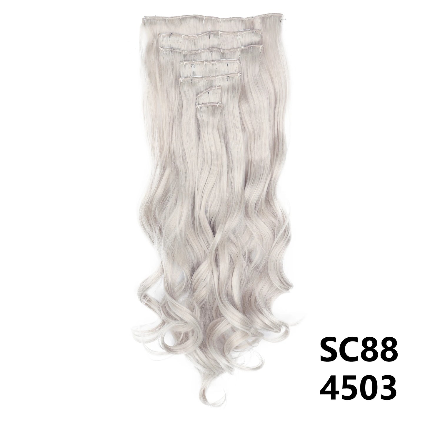 Extensiones de cabello sintÃƒÂ©tico largo y recto para mujer, 16 Clips, 7 unidades/juego, fibra de alta temperatura, negro, marrÃƒÂ³n, Rubio