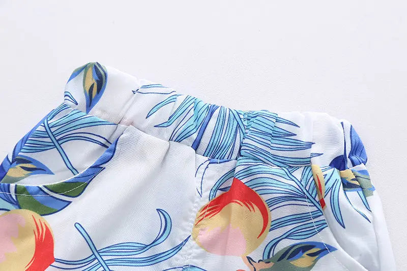 1 Juego de traje de viento de playa para niños y niñas, camisa estampada de manga corta + traje de pantalones cortos, ropa fina de verano para bebés