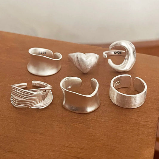 925 anillos de plata esterlina para mujer pareja minimalista hecho a mano Simple anillo de luna ancha conjunto joyería de fiesta regalo prevenir alergias