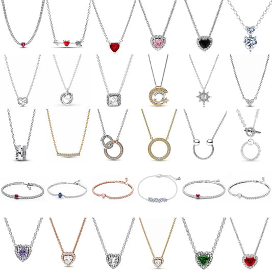 Nuevo original Plata de Ley 925 chapada brillante en forma de corazón collar pulsera mujer regalo de cumpleaños del Día de San Valentín joyería DIY