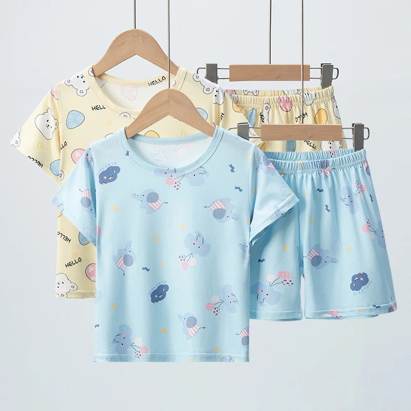 Conjunto de pantalones cortos de manga corta para niños, cómodo y versátil, informal, para el hogar y al aire libre, 2 piezas, verano