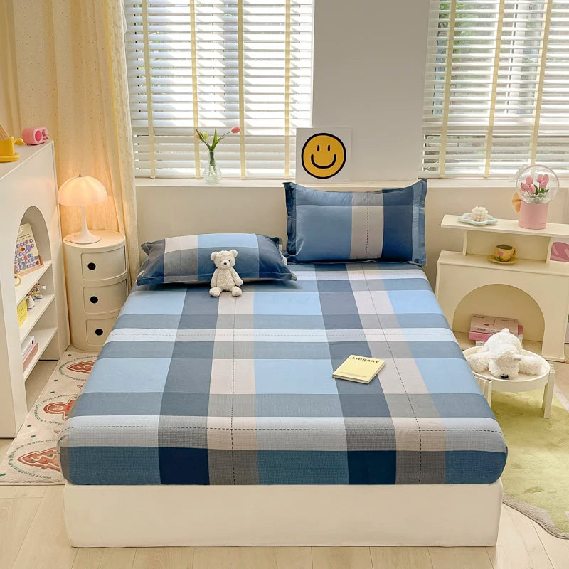 Juego de sábanas ajustadas de algodón 100% puro con funda de almohada, funda de cama con estampado de flores, sábanas individuales/Queen/King Size