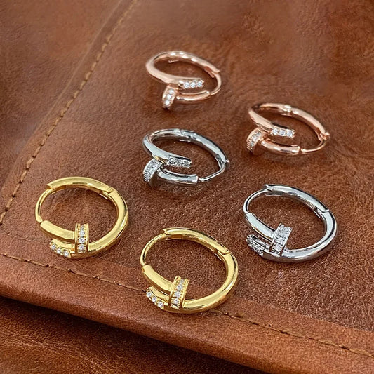 Pendientes redondos de aro para mujer, Plata de Ley 925 auténtica con circonita, joyería fina minimalista de moda, accesorios de herramientas brillantes