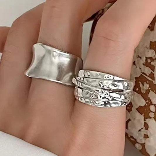 Anillo de Plata de Ley 925 para mujer, joyería ancha, Simple, abierto, Vintage, hecho a mano, seguro para regalo de cumpleaños y fiesta
