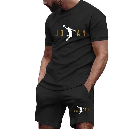 Conjunto de ropa deportiva de camiseta de manga corta para hombre, top de manga corta con cuello redondo y pantalones cortos de secado rÃƒÂ¡pido a la moda de verano, conjunto de 2 piezas