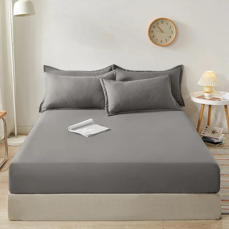 Sábana ligera de estilo veraniego con banda elástica, fundas de colchón de Color sólido, Protector para cama individual doble King, 100% algodón