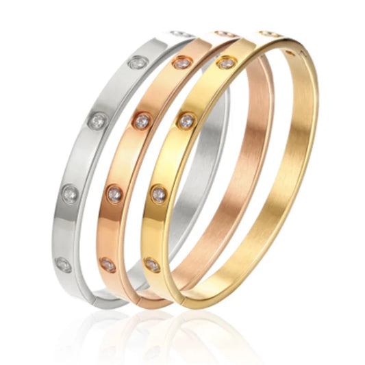 Pulseras de acero inoxidable en la mano, brazaletes de 6mm y 4mm para mujer, joyerÃ­a para mujer, regalos de diseÃ±ador de titanio con diamantes de imitaciÃ³n a la moda para mujer
