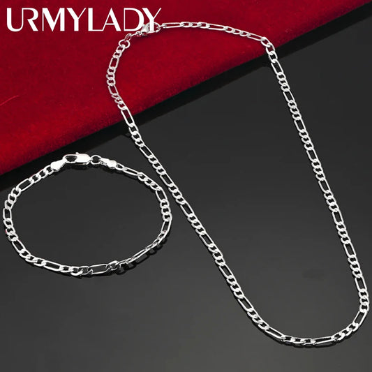 Noble nuevo llega Plata de Ley 925 cadena de 4MM para hombres mujeres pulsera collar conjunto de joyerÃ­a seÃ±ora regalos de Navidad encantos boda