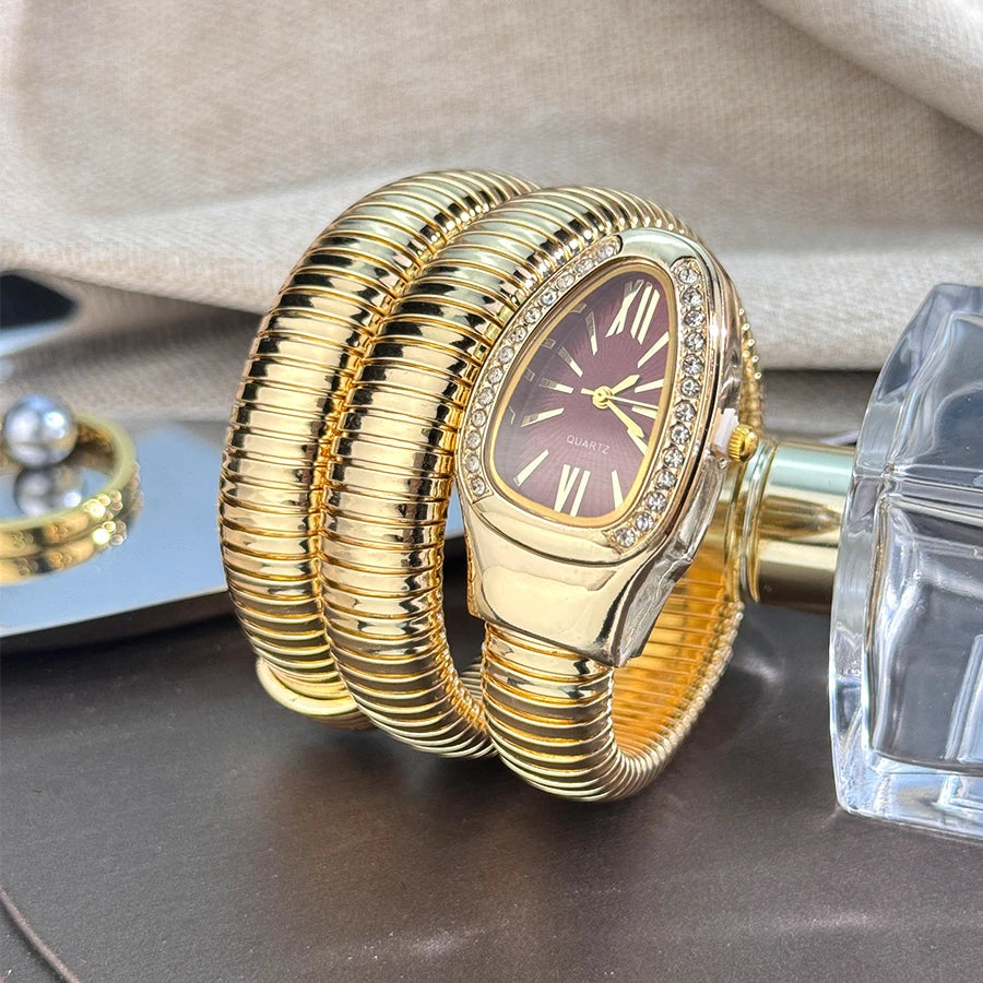 Reloj de aleación serpentina de alta calidad a la moda para mujer con caja de diamantes Reloj de pulsera de cuarzo de alta calidad estilo famoso
