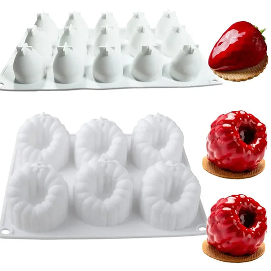Molde de silicona para Mousse con forma de fresa y frambuesa, decoración de pastel de Chocolate, postres y Fondant, moldes para hornear para panadería y hogar, 1 ud.