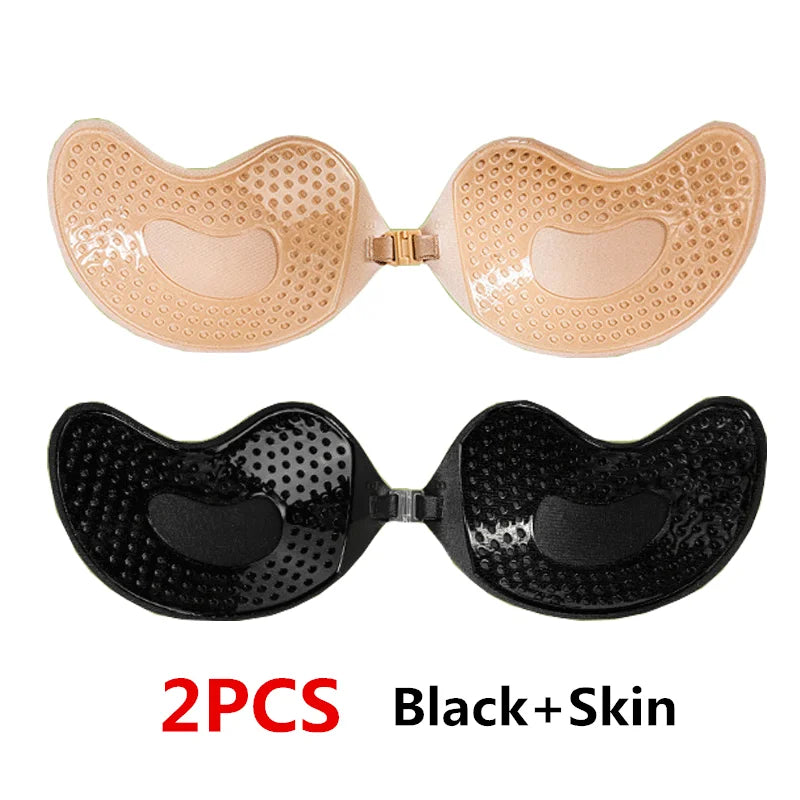 Sujetador adhesivo Invisible sin tirantes para mujer, sin tirantes Sujetador Push Up, lencería de silicona sin costuras, cubiertas para pezones, Bralette, ropa interior