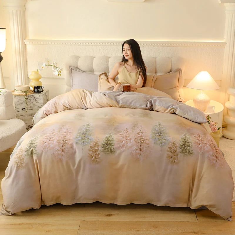 Juego de cuatro piezas de algodón puro 2024, ropa de cama de cuatro piezas, adecuado para uso doméstico, nuevo estilo de lujo, 100%