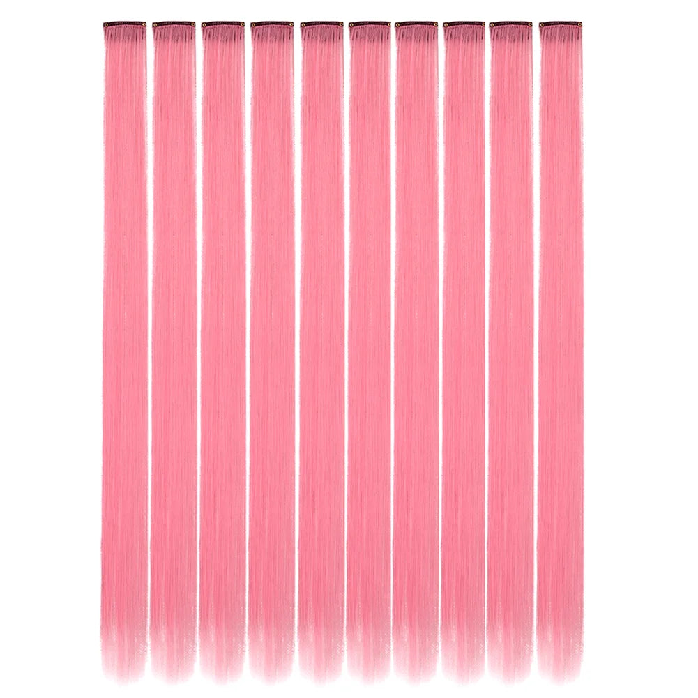 10 unids/pack de extensiones de cabello con Clip para fiesta de colores para niÃƒÂ±as, postizos sintÃƒÂ©ticos de pelo liso de 22 pulgadas de colores Omber