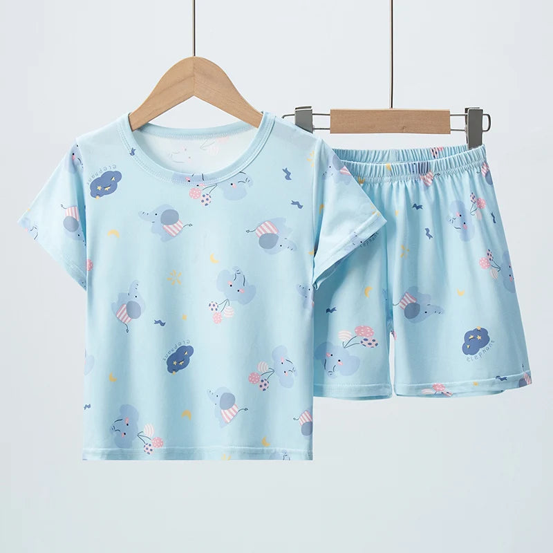 Conjunto de pantalones cortos de manga corta para niños, cómodo y versátil, informal, para el hogar y al aire libre, 2 piezas, verano