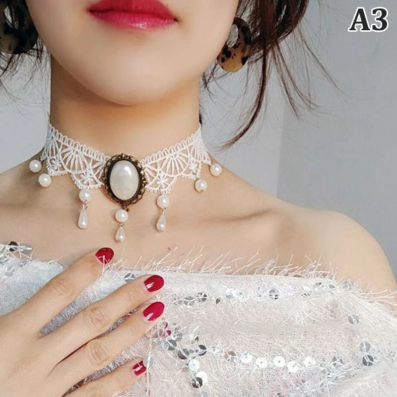Nuevas gargantillas gÃ³ticas sexis, gargantilla de cuello de encaje negro de cristal, collar Vintage victoriano para mujer, joyerÃ­a Steampunk