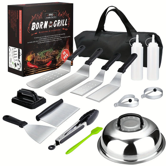 Juego de herramientas para parrilla superior plana de 15 piezas para Blackstone y Camping, juego de accesorios de acero inoxidable para asar al aire libre