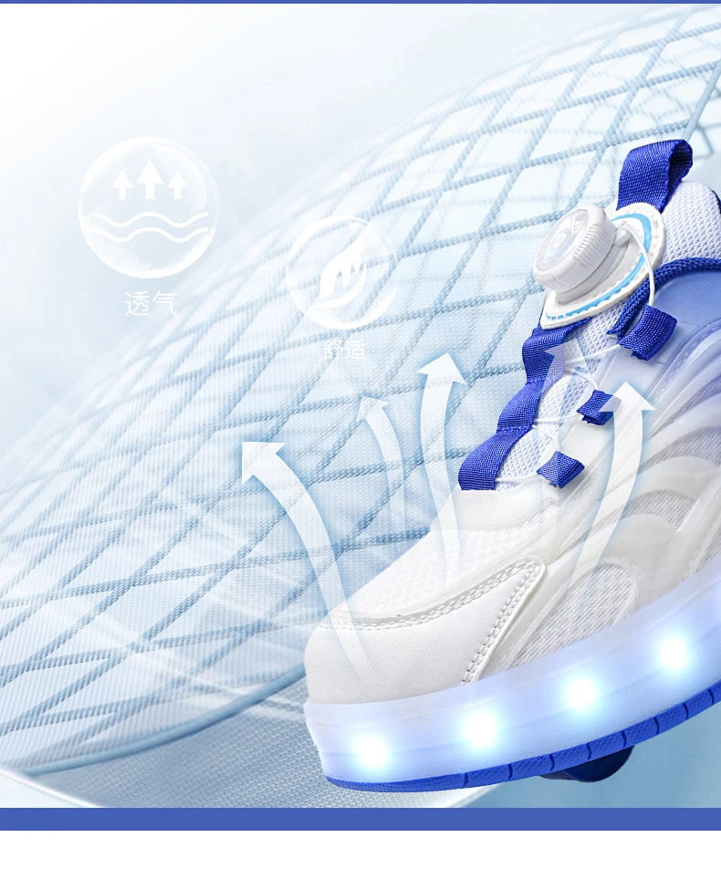 Zapatos de patín con luz Led de dos ruedas para niños y niñas, zapatillas deportivas luminosas, monopatín con carga USB