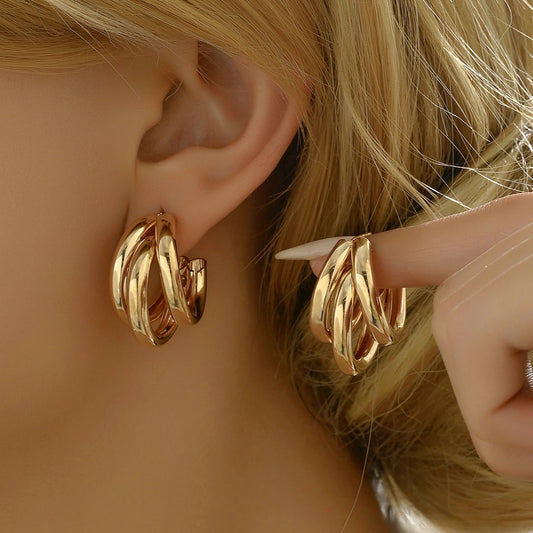 Pendientes de aro gruesos de Metal liso de acero inoxidable para mujer, aros redondos a la moda, pendientes llamativos, joyerÃ­a de moda 2024