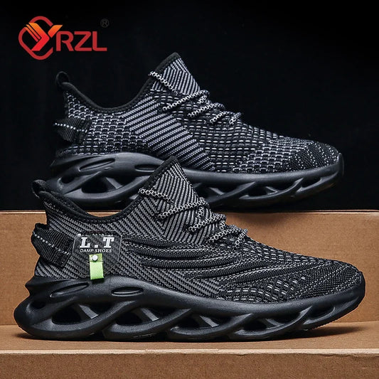 YRZL hombres deportes correr negro zapatos para correr zapatillas casuales al aire libre malla transpirable mujeres ligero absorciÃ³n de impacto tenis negro