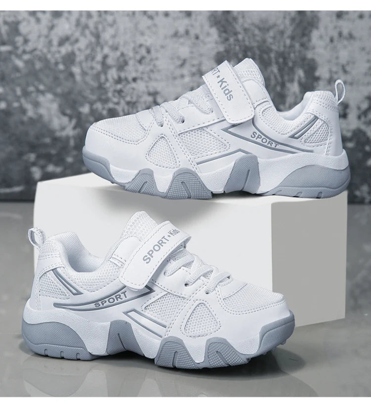 Zapatos blancos transpirables para caminar para niños, zapatillas informales de malla de verano para niños, tenis deportivos al aire libre antideslizantes
