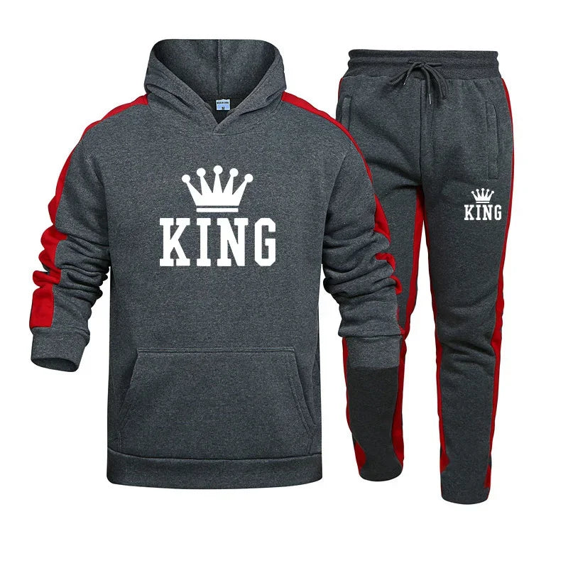 King-chándal estampado para hombre, Sudadera con capucha y pantalones de chándal, conjunto de 2 piezas, moda informal, alta calidad, trotar, deportes, trajes de tendencia, S-4XL