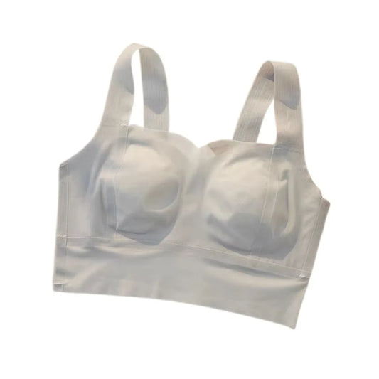 Sujetador ultrafino inalámbrico con escote en V profundo para mujer, sujetador sin costuras con pechos recogidos de seda helada, lencería de Copa grande, sujetadores push-up, regalos