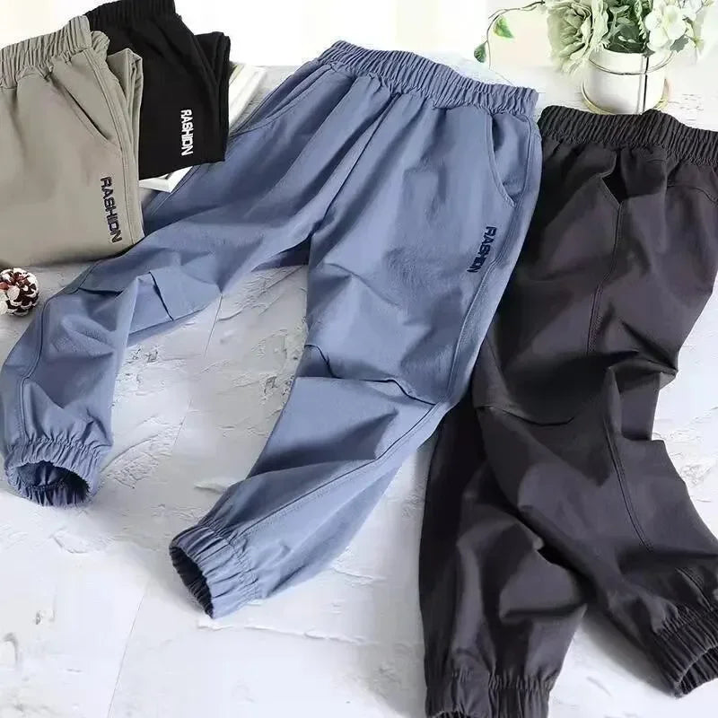 Primavera otoño estilo secado rápido deportes verano niños ropa niños pantalones casuales finos transpirables mediados grandes niños