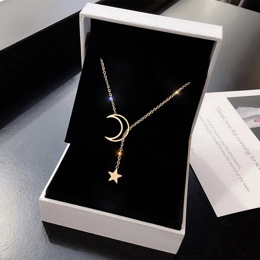 Nuevo Simple Luna estrella colgante gargantilla collar Simple Color oro aleaciÃ³n encanto cadena Collares collar para mujer joyerÃ­a de fiesta
