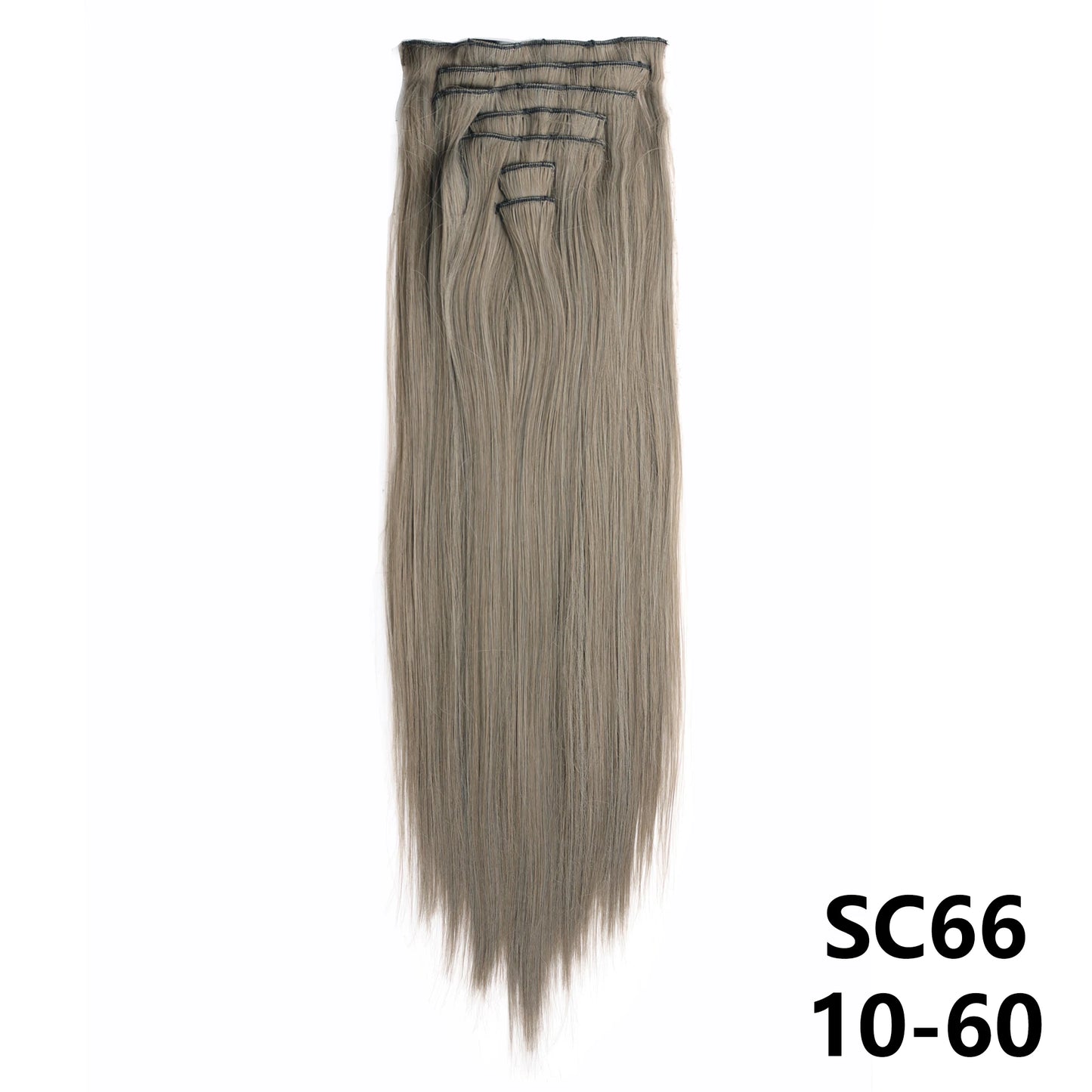 Extensiones de cabello sintÃƒÂ©tico largo y recto para mujer, 16 Clips, 7 unidades/juego, fibra de alta temperatura, negro, marrÃƒÂ³n, Rubio