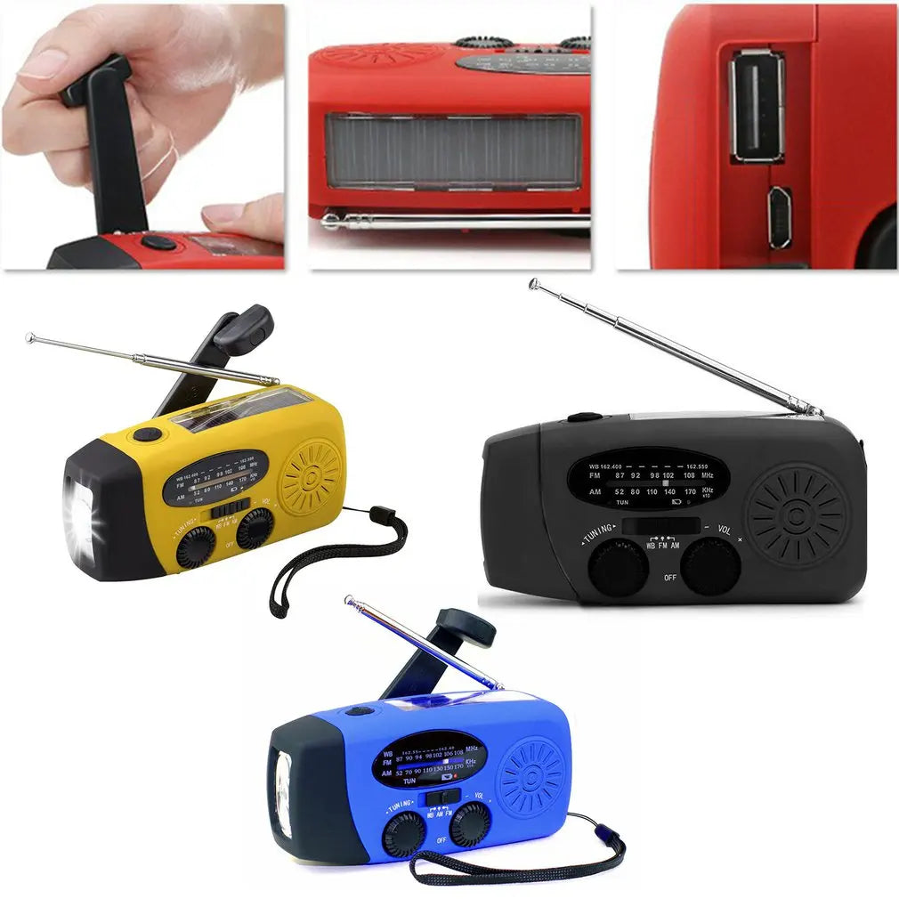 Radio de emergencia para acampar al aire libre, manivela Solar, Dinamo, Radio FM/AM/NOAA, cargador de teléfono de 2000Mah, Banco de energía, linterna SOS