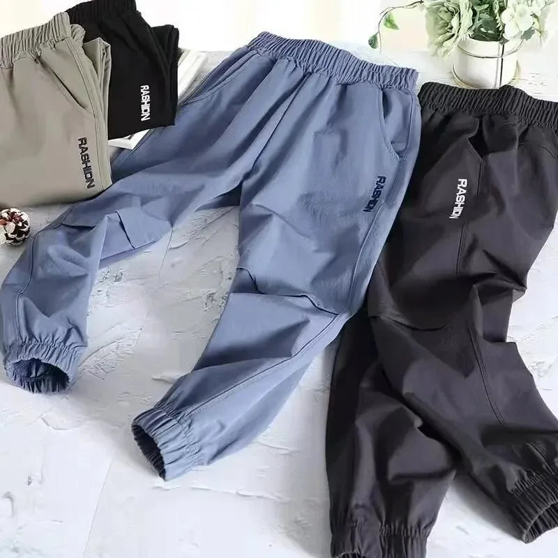 Primavera otoño estilo secado rápido deportes verano niños ropa niños pantalones casuales finos transpirables mediados grandes niños