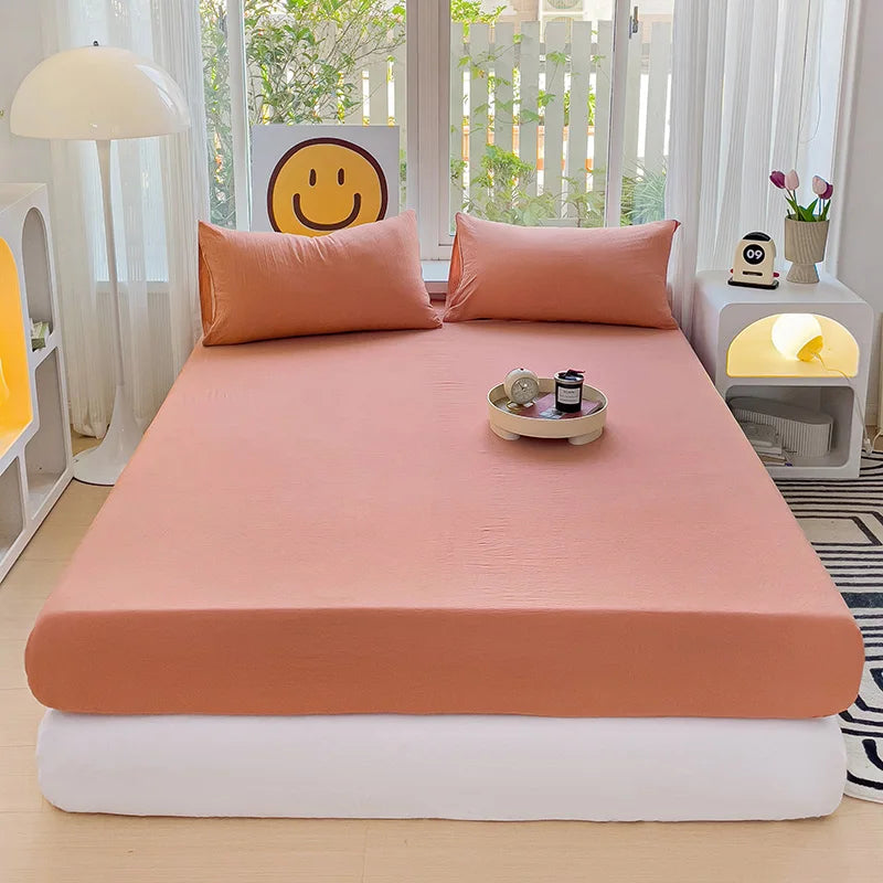 Sábana bajera de algodón lavada con bandas elásticas, funda de colchón ajustable antideslizante para cama doble King Queen 90x200 150x200 180