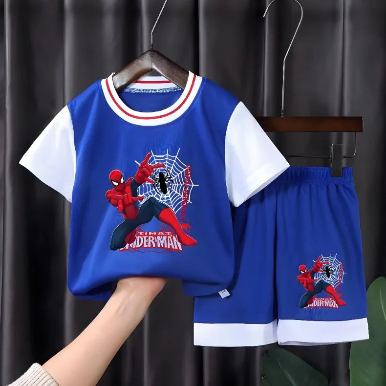 Conjuntos de ropa de baloncesto transpirable de secado rápido para niños, camiseta de Anime Spiderman, pantalones cortos, traje de 2 uds, trajes para niños, verano